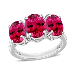 Luxoro Premium Ouro Fino Rubellite 5.00 ctw 3 Stone Ring in 14K White Gold (Size 10.0) 5.50 Grams