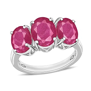Luxoro Premium Mozambique Ruby 5.80 ctw 3 Stone Ring in 14K White Gold (Size 10.0) 5.50 Grams