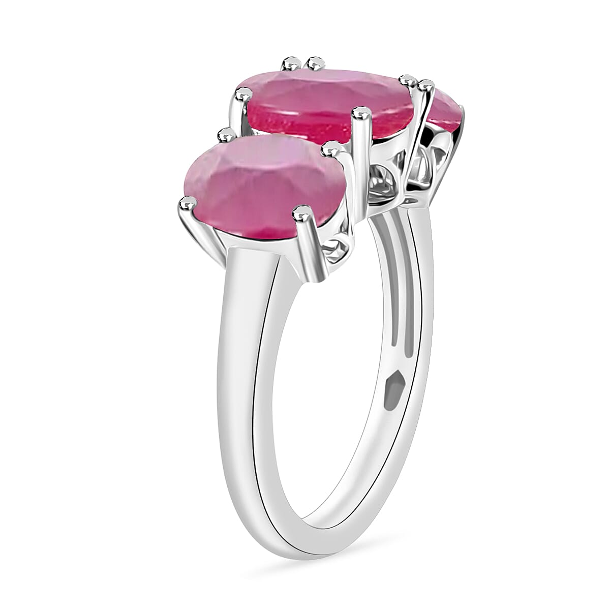 Luxoro Premium Mozambique Ruby 5.80 ctw 3 Stone Ring in 14K White Gold (Size 10.0) 5.50 Grams image number 2