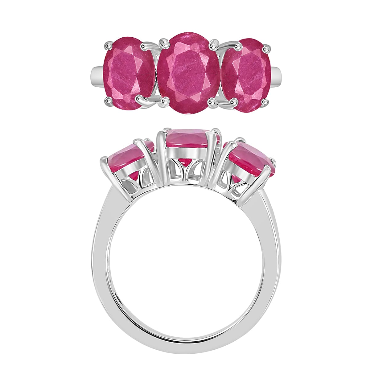 Luxoro Premium Mozambique Ruby 5.80 ctw 3 Stone Ring in 14K White Gold (Size 10.0) 5.50 Grams image number 3