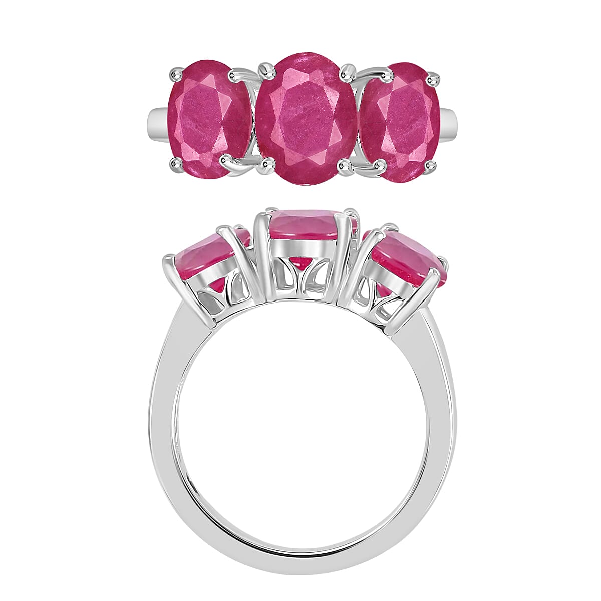 Luxoro Premium Mozambique Ruby 5.80 ctw 3 Stone Ring in 14K White Gold (Size 4.0) 5.50 Grams image number 3