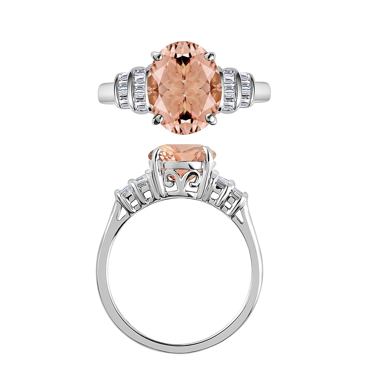 Rhapsody AAAA Marropino Morganite and E-F VS2 Diamond 2.50 ctw Statement Ring in 950 Platinum (Size 8.0) 5.25 Grams (Del. in 10-12 Days) image number 3