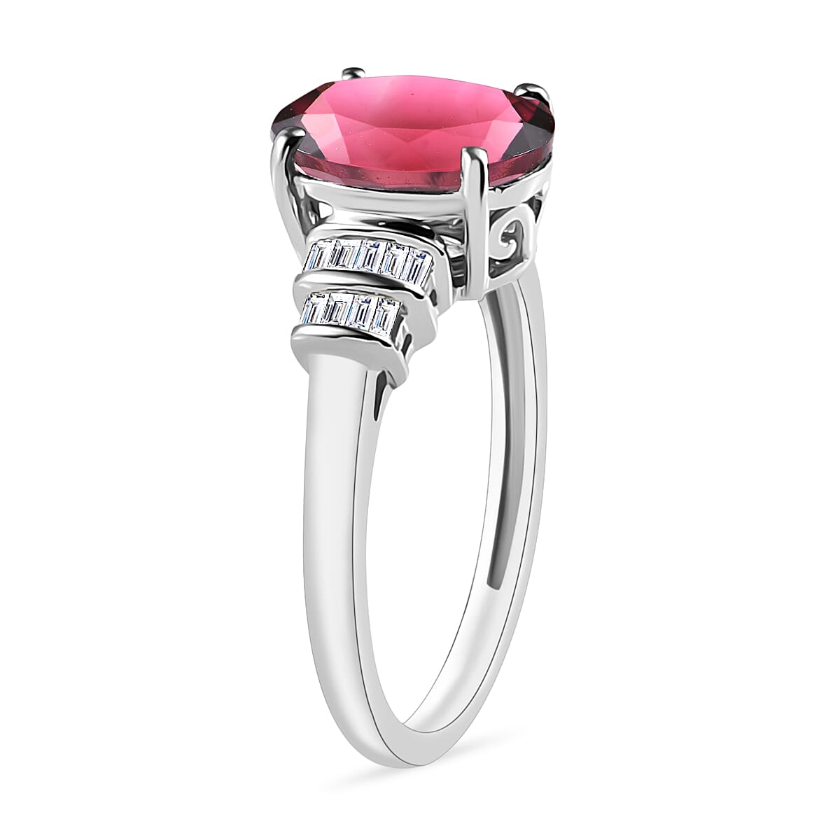 Rhapsody AAAA Ouro Fino Rubellite and E-F VS2 Diamond 2.65 ctw Ring in 950 Platinum (Size 10.0) 5.25 Grams (Del. in 10-12 Days) image number 2