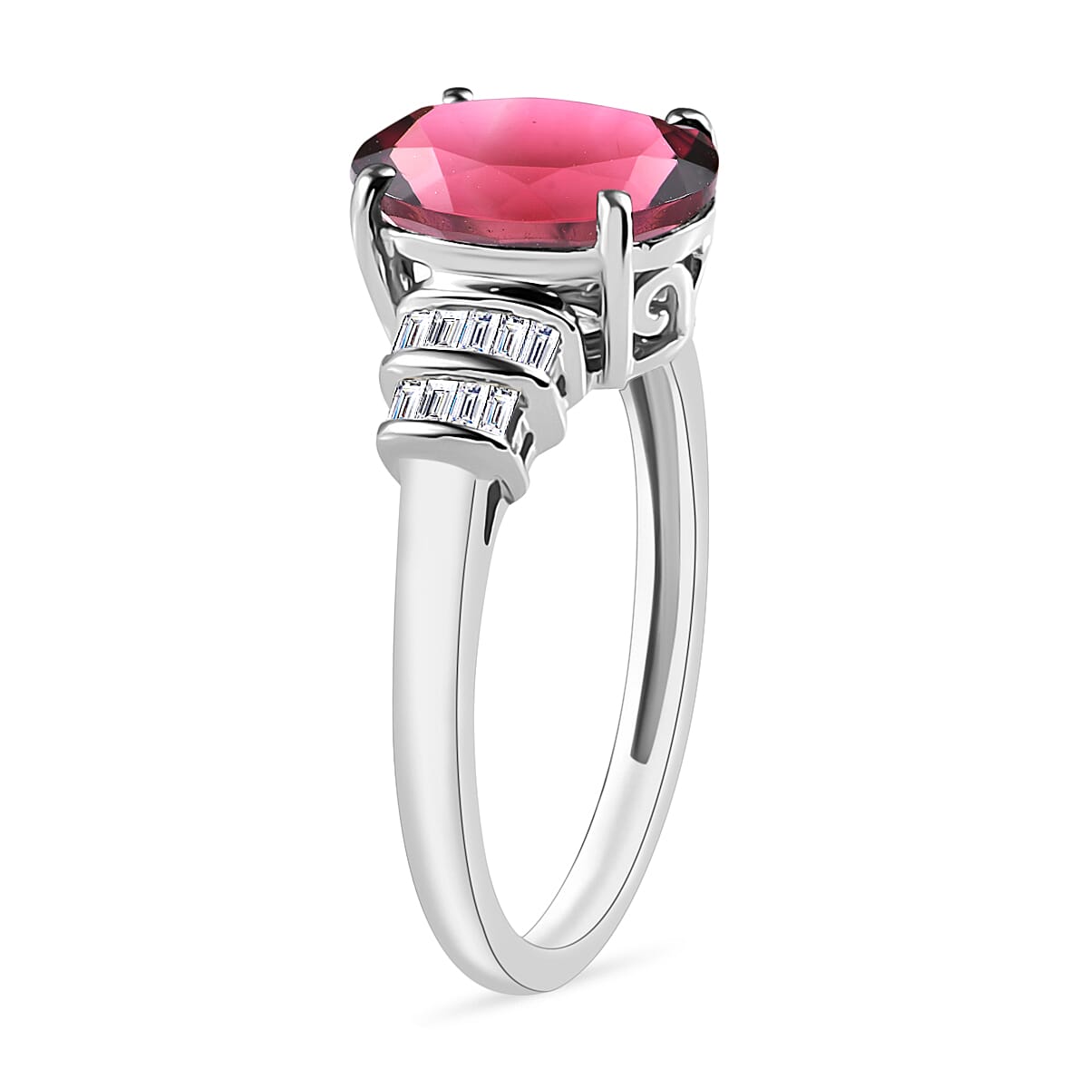 Rhapsody AAAA Ouro Fino Rubellite and E-F VS2 Diamond 2.65 ctw Ring in 950 Platinum (Size 11.0) 5.25 Grams (Del. in 10-12 Days) image number 2