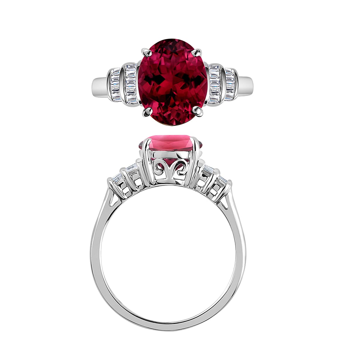 Rhapsody AAAA Ouro Fino Rubellite and E-F VS2 Diamond 2.65 ctw Ring in 950 Platinum (Size 11.0) 5.25 Grams (Del. in 10-12 Days) image number 3