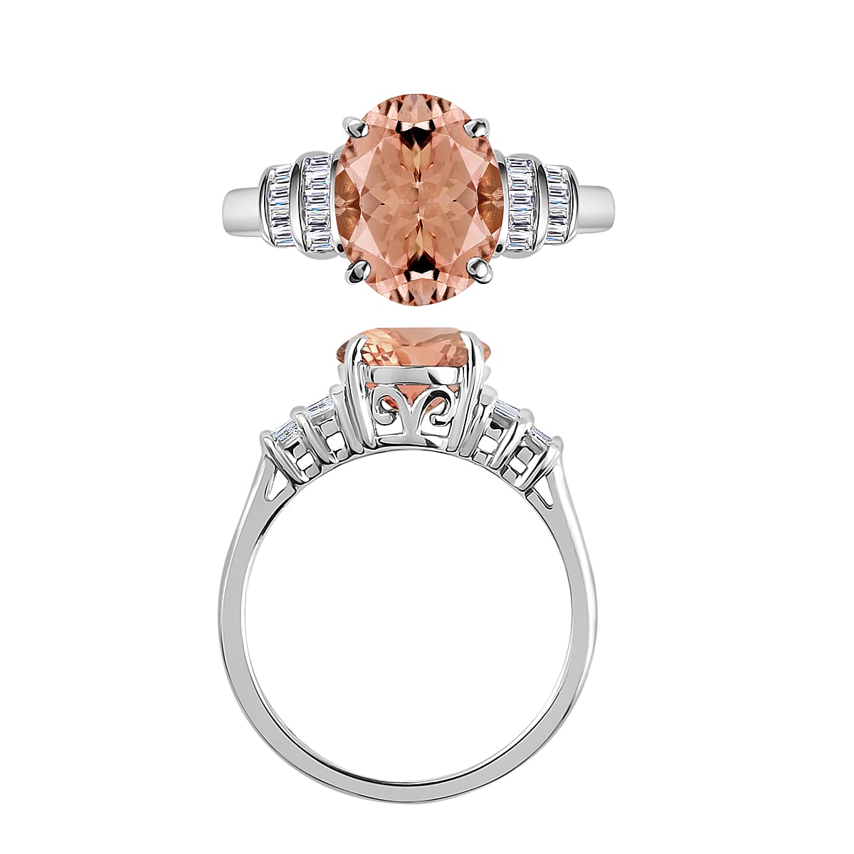 Rhapsody AAAA Pink Morganite and E-F VS2 Diamond 2.50 ctw Ring in 950 Platinum (Size 10.0) 5.25 Grams (Del. in 10-12 Days) image number 3