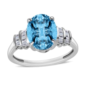 Rhapsody AAAA Santa Maria Aquamarine and E-F VS2 Diamond 2.70 ctw Ring in 950 Platinum (Size 10.5) 5.25 Grams