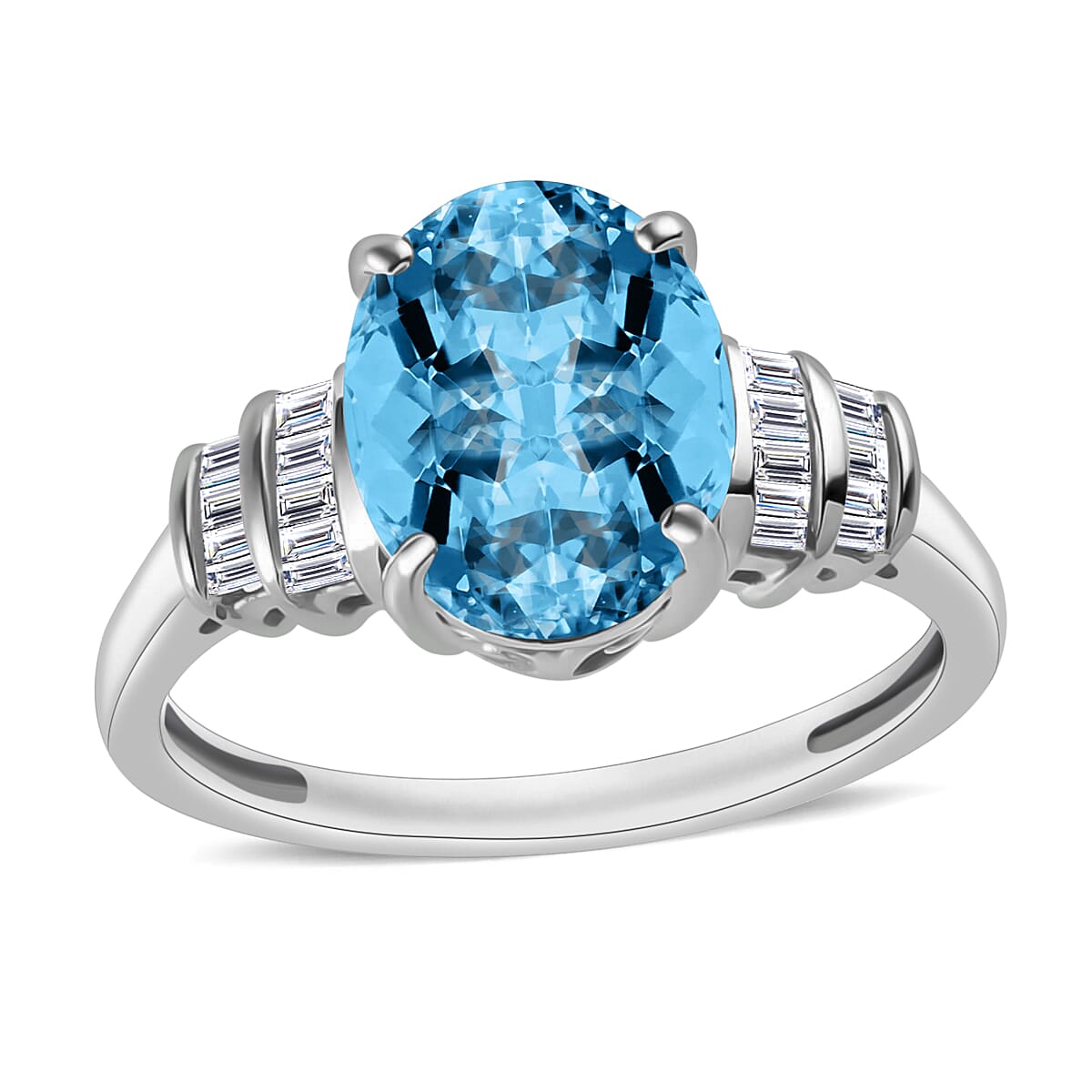 Rhapsody AAAA Santa Maria Aquamarine and E-F VS2 Diamond 2.70 ctw Ring in 950 Platinum (Size 11.5) 5.25 Grams image number 0