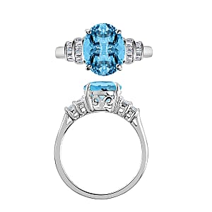 Rhapsody AAAA Santa Maria Aquamarine and E-F VS2 Diamond 2.70 ctw Ring in 950 Platinum (Size 4.5) 5.25 Grams (Del. in 10-12 Days)