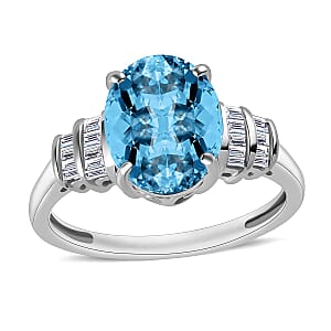 Rhapsody AAAA Santa Maria Aquamarine and E-F VS2 Diamond 2.70 ctw Ring in 950 Platinum (Size 5.5) 5.25 Grams