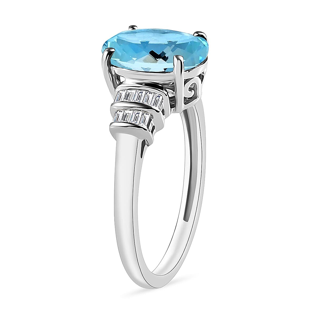 Rhapsody AAAA Santa Maria Aquamarine and E-F VS2 Diamond 2.70 ctw Ring in 950 Platinum (Size 5.5) 5.25 Grams image number 2