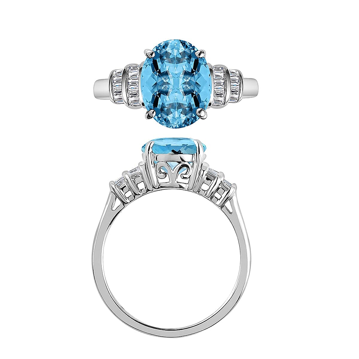 Rhapsody AAAA Santa Maria Aquamarine and E-F VS2 Diamond 2.70 ctw Ring in 950 Platinum (Size 5.5) 5.25 Grams image number 3