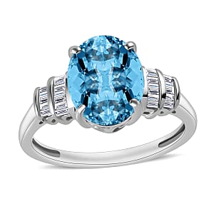 Rhapsody AAAA Santa Maria Aquamarine and E-F VS2 Diamond 2.70 ctw Ring in 950 Platinum (Size 7.0) 5.25 Grams