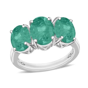 Luxoro Premium Kagem Zambian Emerald 4.20 ctw 3 Stone Ring in 14K White Gold (Size 10.0) 5.50 Grams
