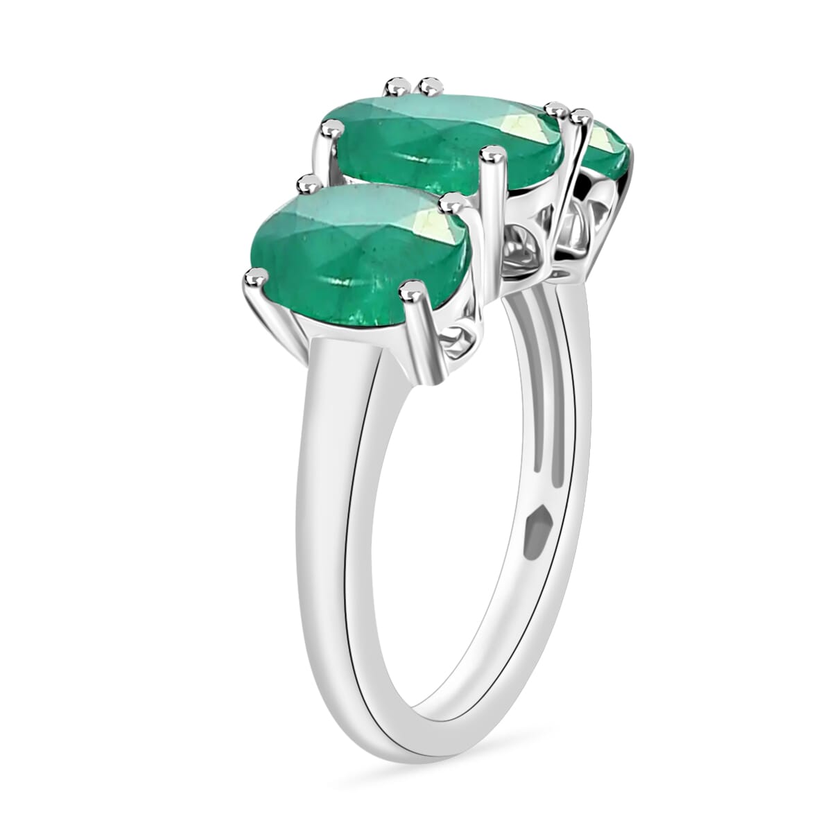 Luxoro Premium Kagem Zambian Emerald 4.20 ctw 3 Stone Ring in 14K White Gold (Size 10.0) 5.50 Grams image number 2