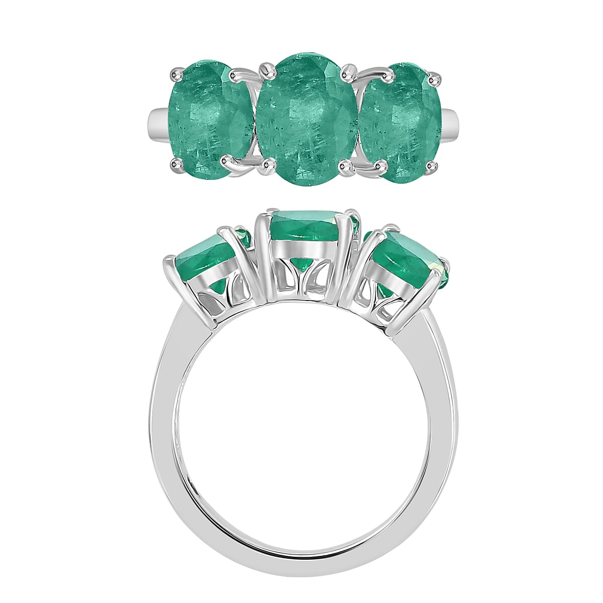 Luxoro Premium Kagem Zambian Emerald 4.20 ctw 3 Stone Ring in 14K White Gold (Size 10.0) 5.5 Grams