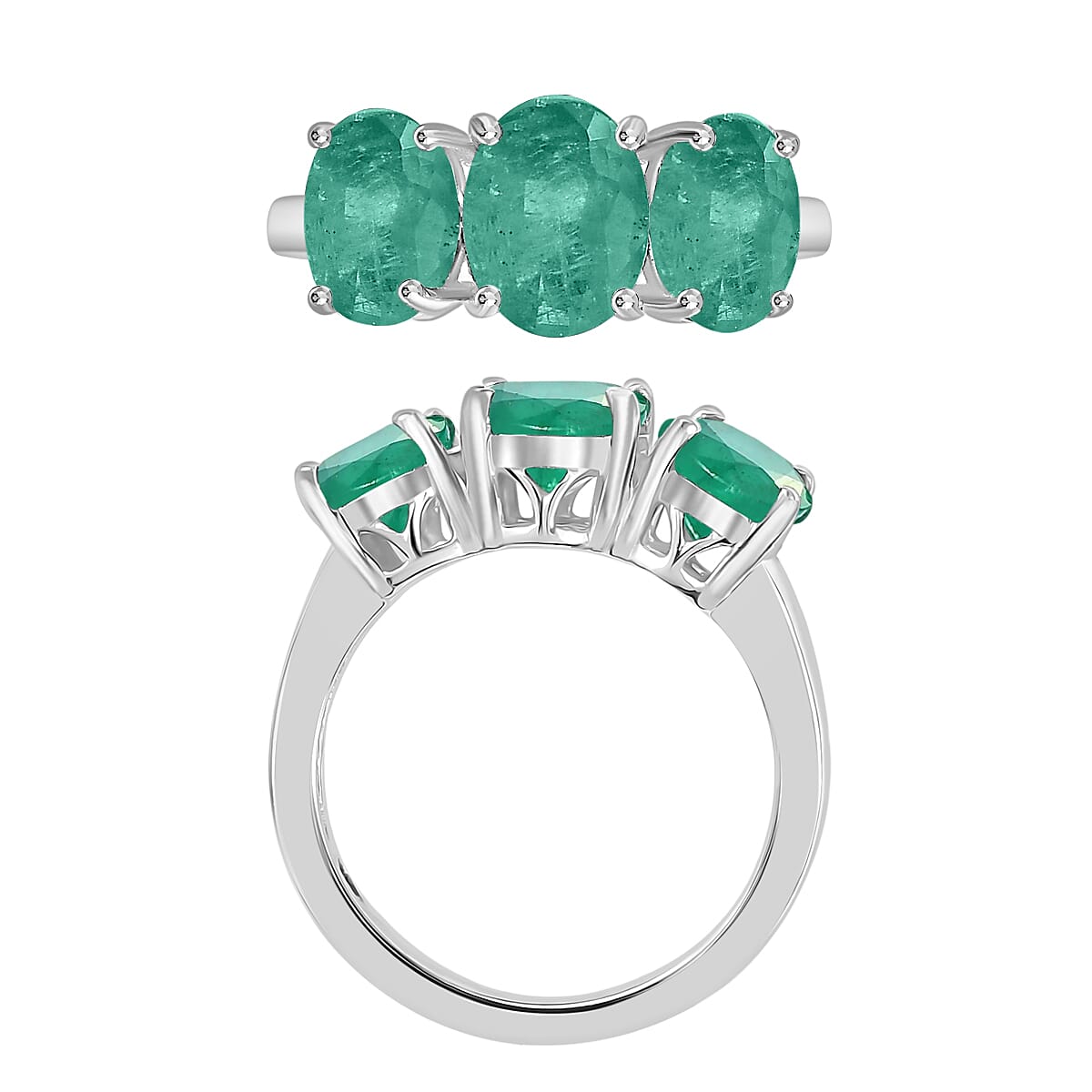 Luxoro Premium Kagem Zambian Emerald 4.20 ctw 3 Stone Ring in 14K White Gold (Size 6.5) 5.50 Grams (Del. in 10-12 Days) image number 3