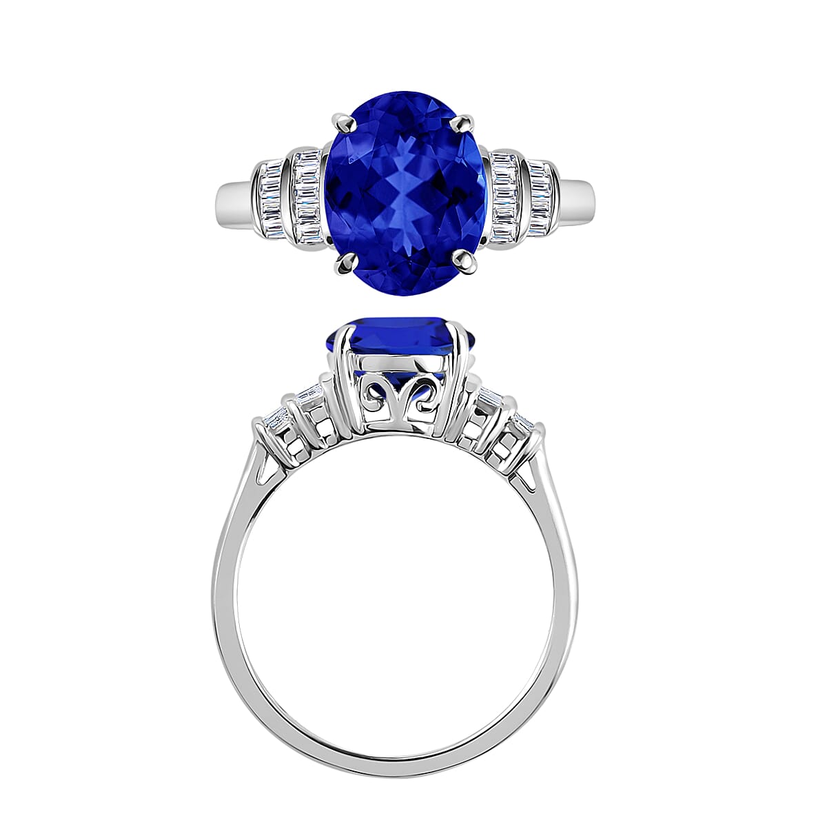 Rhapsody AAAA Tanzanite and E-F VS2 Diamond 3.15 ctw Ring in 950 Platinum (Size 10.0) 5.25 Grams image number 3