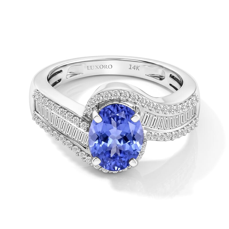 Luxoro Premium Tanzanite and G-H I1 Diamond 1.70 ctw Ring in 14K White Gold (Size 10.0) 6.3 Grams