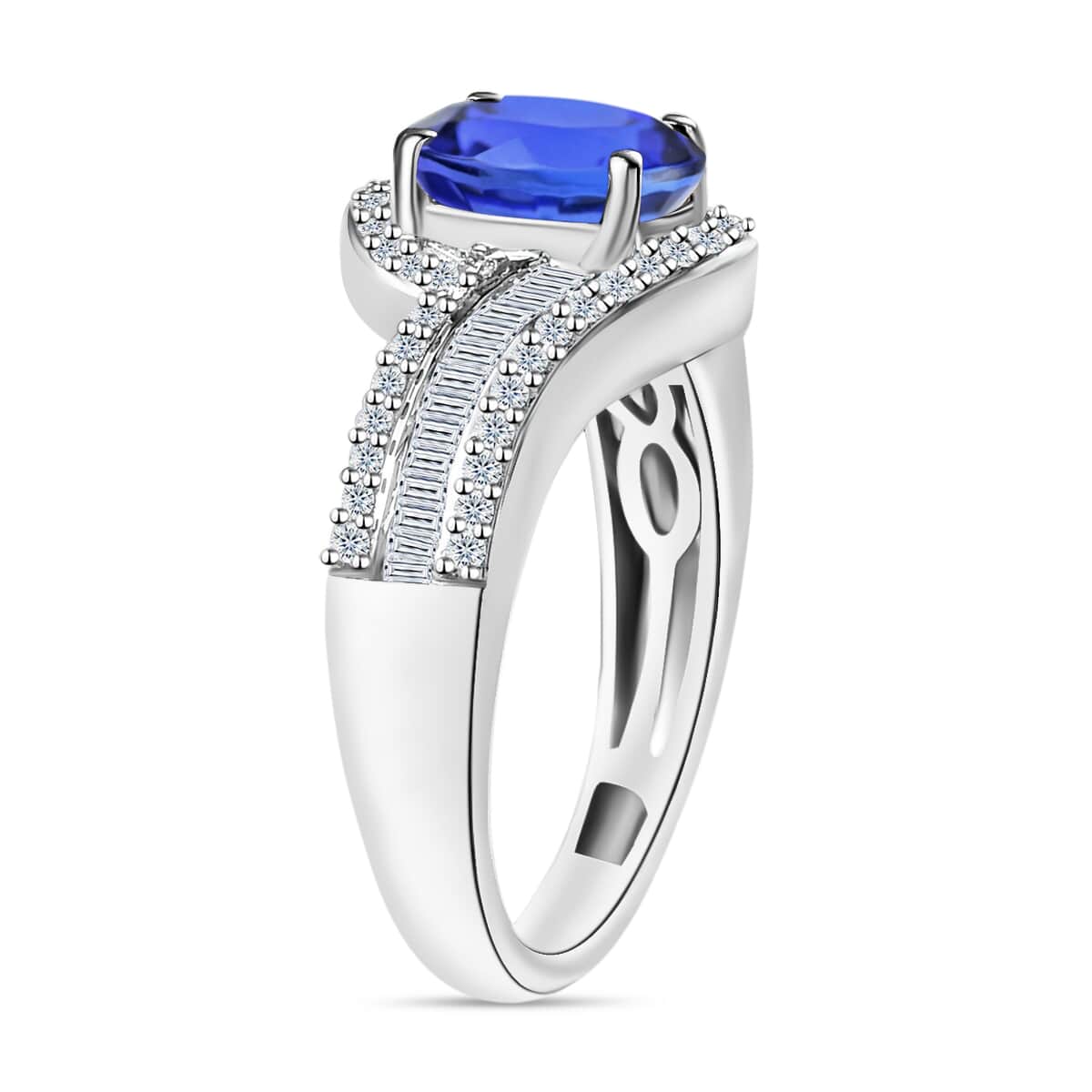 Luxoro Premium Tanzanite and G-H I1 Diamond Ring in 14K White Gold (Size 10.0) 4.20 Grams 1.70 ctw image number 2