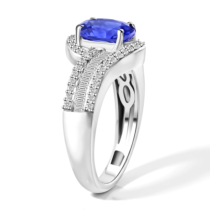 Luxoro Premium Tanzanite and G-H I1 Diamond 1.70 ctw Ring in 14K White Gold (Size 10.0) 6.3 Grams