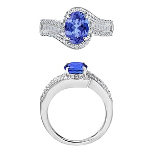 Luxoro Premium Tanzanite and G-H I1 Diamond 1.70 ctw Ring in 14K White Gold (Size 10.0) 4.20 Grams (Del. in 10-12 Days)