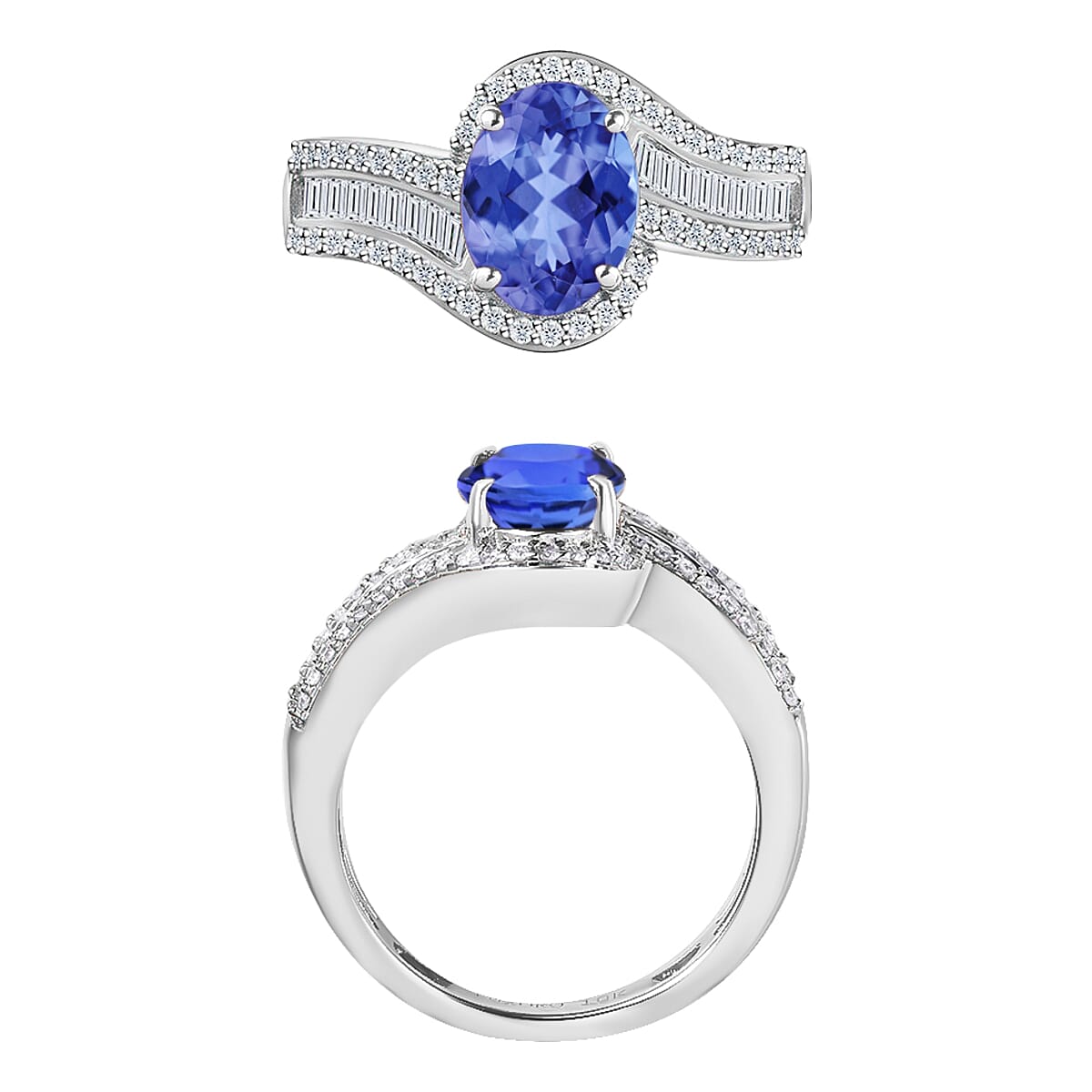 Luxoro Premium Tanzanite and G-H I1 Diamond 1.70 ctw Ring in 14K White Gold (Size 12.0) 4.20 Grams (Del. in 10-12 Days) image number 3