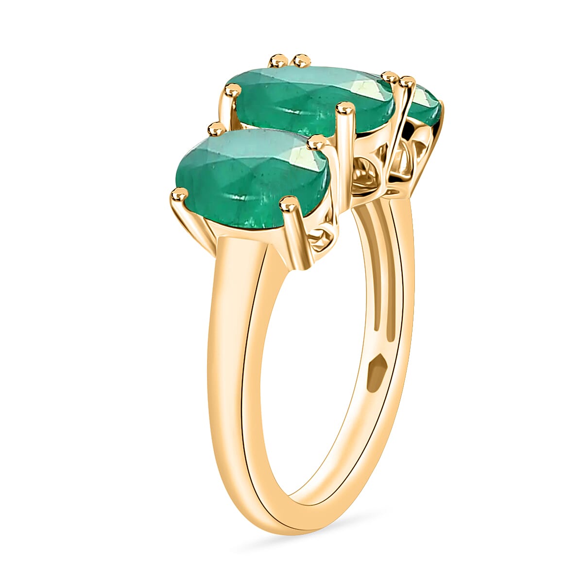 Luxoro Premium Kagem Zambian Emerald 4.20 ctw 3 Stone Ring in 14K Yellow Gold (Size 7.5) 5.5 Grams