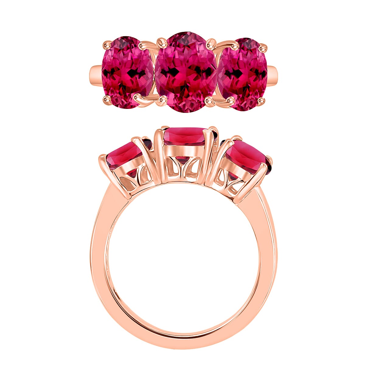 Luxoro Premium Ouro Fino Rubellite 5.00 ctw 3 Stone Ring in 14K Rose Gold (Size 11.0) 5.50 Grams (Del. in 10-12 Days) image number 3