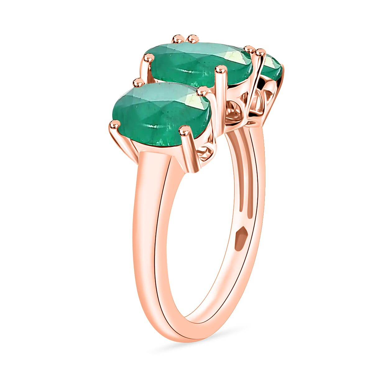 Luxoro Premium Kagem Zambian Emerald 4.20 ctw 3 Stone Ring in 14K Rose Gold (Size 4.0) 5.50 Grams (Del. in 10-12 Days) image number 2