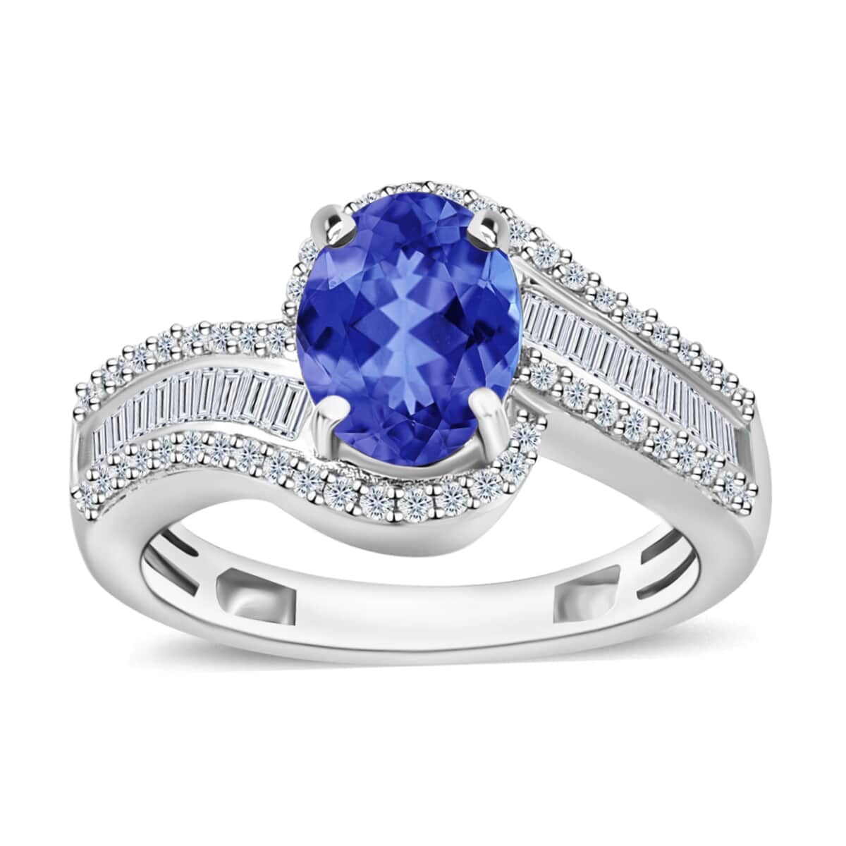 Iliana AAA Tanzanite and G-H SI Diamond 1.70 ctw Ring in 18K White Gold (Size 4.5) 4.95 Grams image number 0