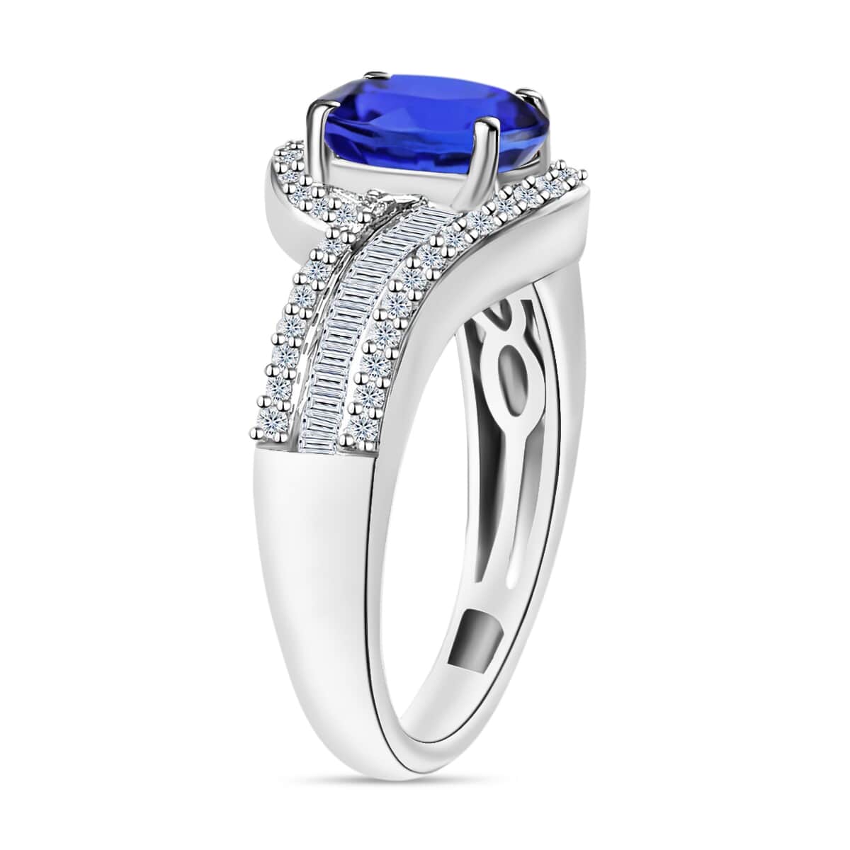 Iliana AAA Tanzanite and G-H SI Diamond 1.70 ctw Ring in 18K White Gold (Size 4.5) 4.95 Grams image number 2