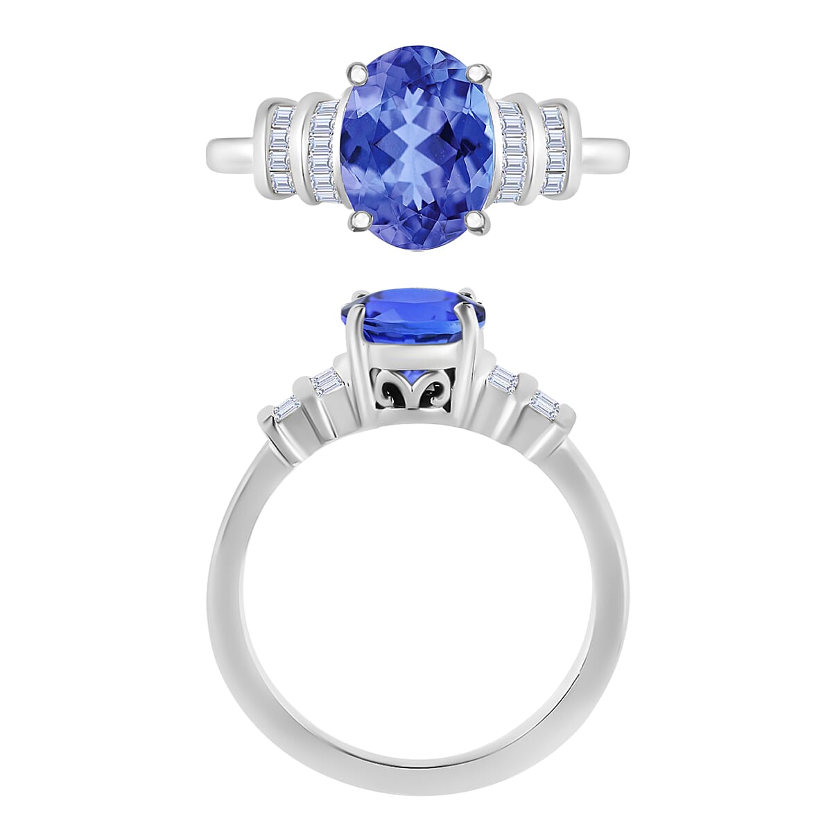 Luxoro Premium Tanzanite and G-H I1 Diamond 2.10 ctw Ring in 14K White Gold image number 3