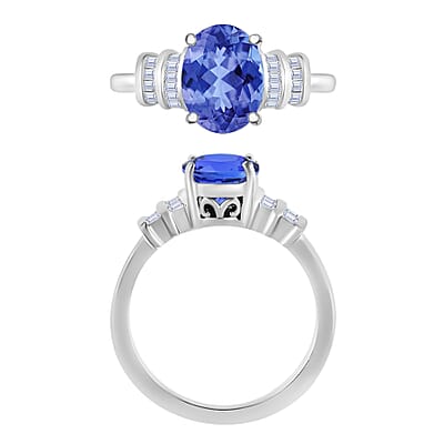Luxoro Premium Tanzanite and G-H I1 Diamond 2.10 ctw Ring in 14K White Gold (Size 10.0) 4 Grams