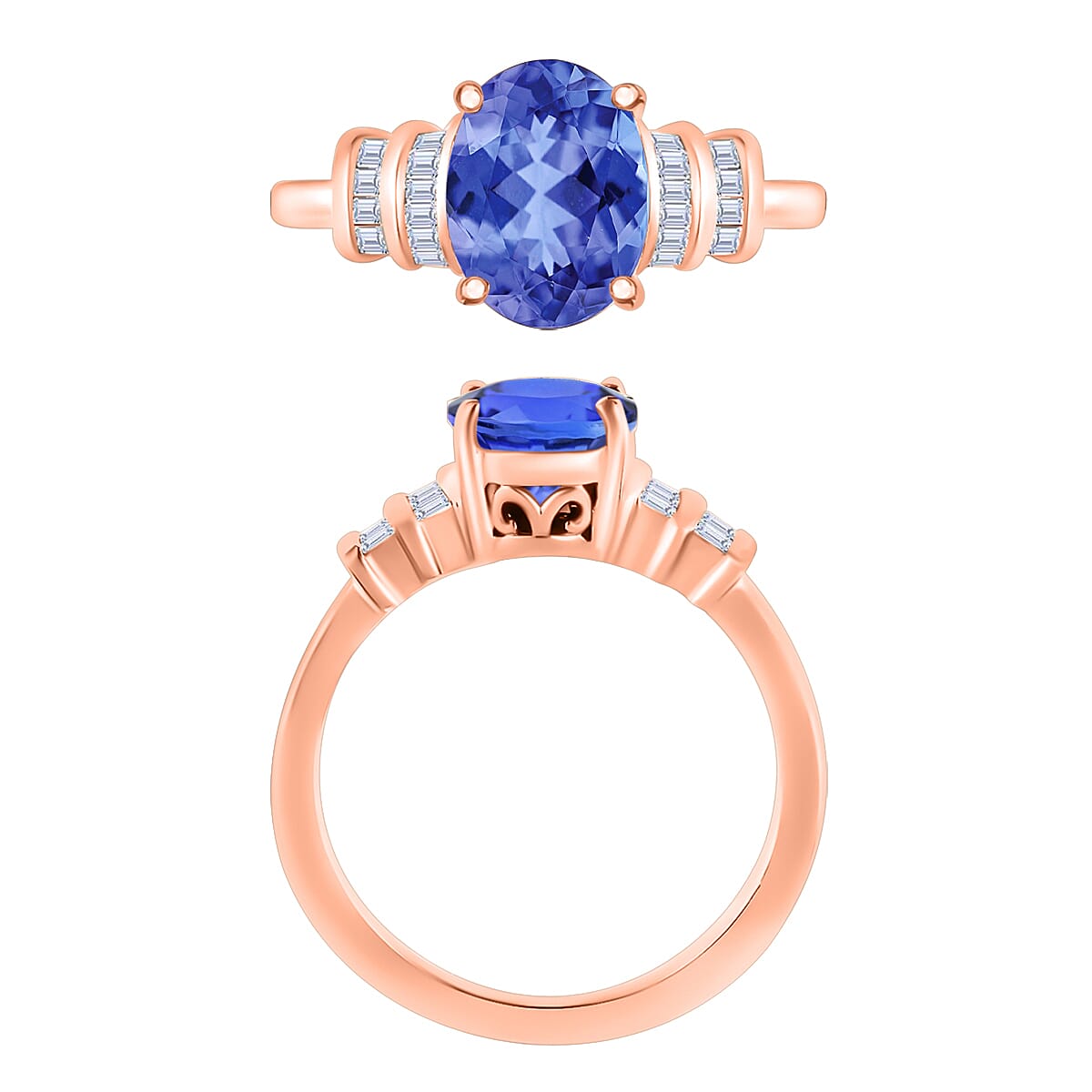 Luxoro Premium Tanzanite and G-H I1 Diamond 2.10 ctw Ring in 14K Rose Gold (Size 9.0) (Del. in 10-12 Days) image number 3