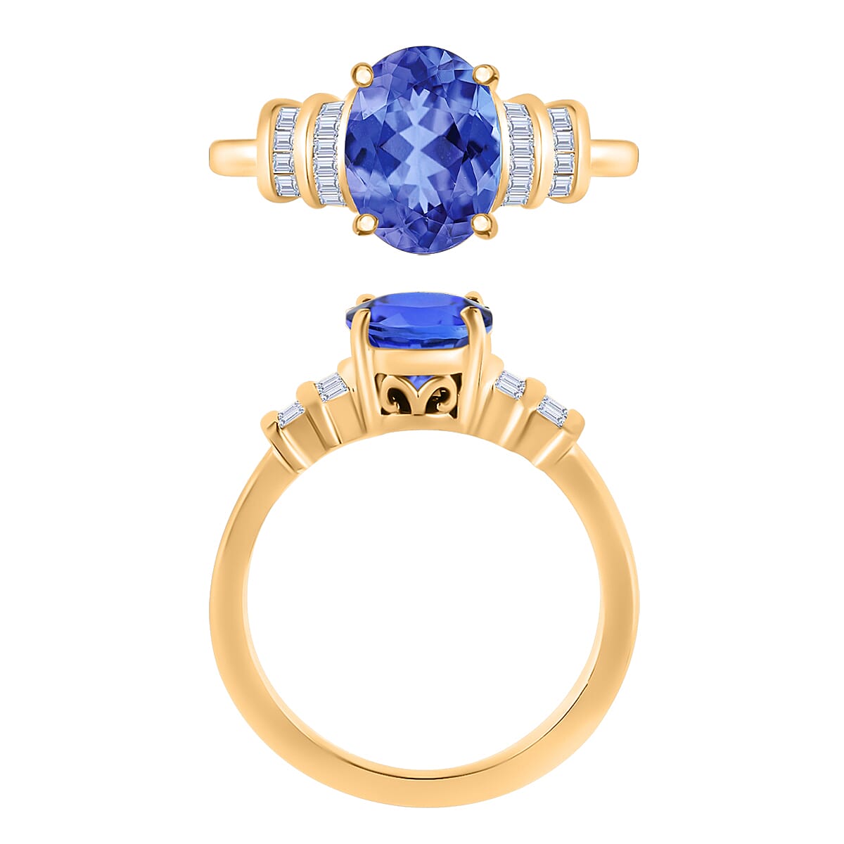 Luxoro Premium Tanzanite and G-H I1 Diamond 2.10 ctw Ring in 14K Yellow Gold (Size 4.5) (Del. in 10-12 Days) image number 3