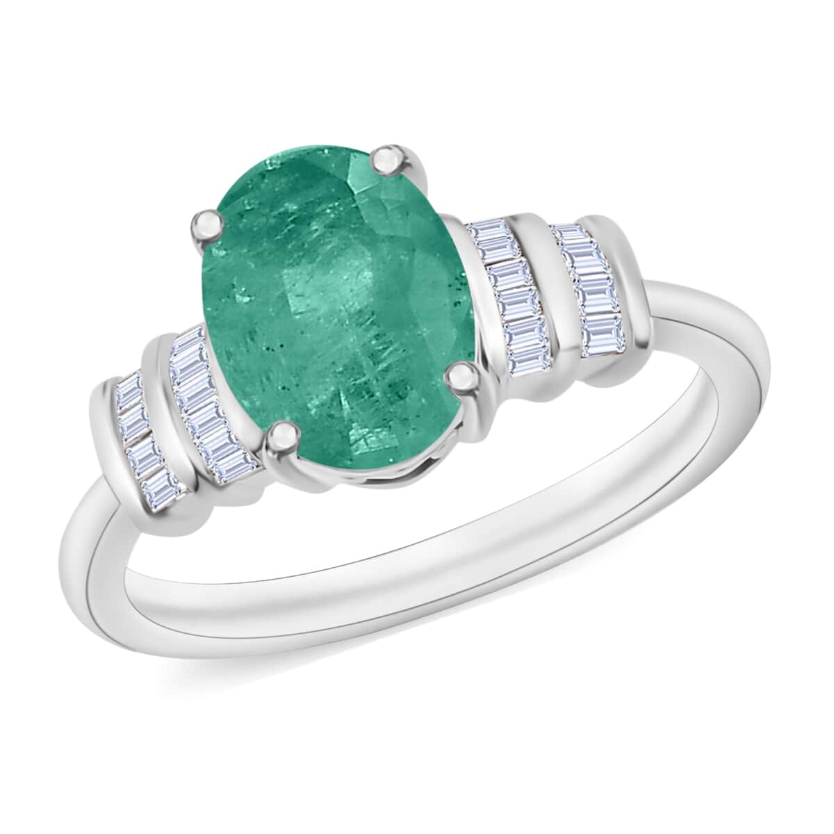 Luxoro Premium Kagem Zambian Emerald and G-H I1 Diamond Ring in 14K White Gold (Size 10.0) 1.90 ctw image number 0