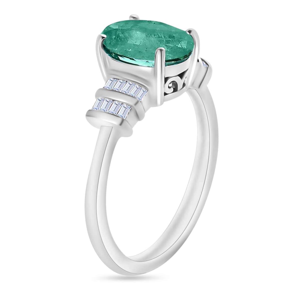 Luxoro Premium Kagem Zambian Emerald and G-H I1 Diamond Ring in 14K White Gold (Size 10.0) 1.90 ctw image number 2