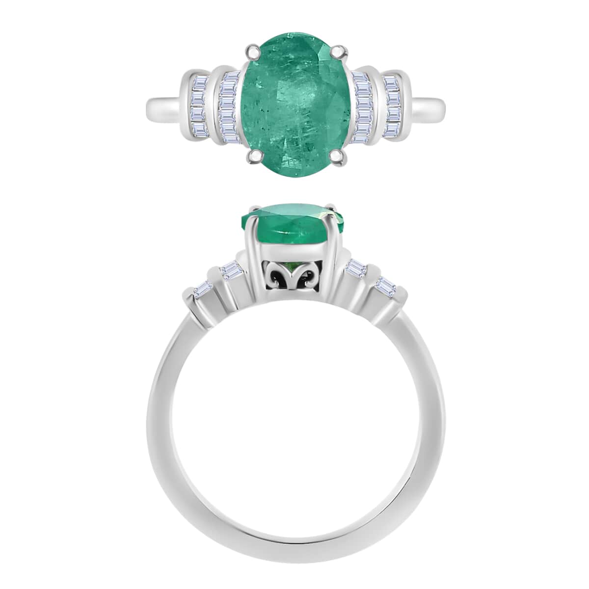 Luxoro Premium Kagem Zambian Emerald and G-H I1 Diamond Ring in 14K White Gold (Size 10.0) 1.90 ctw image number 3