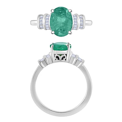 Luxoro Premium Kagem Zambian Emerald and G-H I1 Diamond 1.90 ctw Ring in 14K White Gold (Size 10.0) 4 Grams