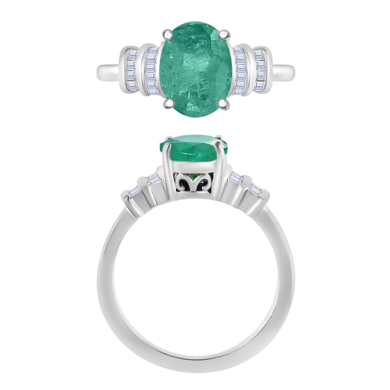 Luxoro Premium Kagem Zambian Emerald and G-H I1 Diamond 1.90 ctw Ring in 14K White Gold (Size 10.0) 4 Grams