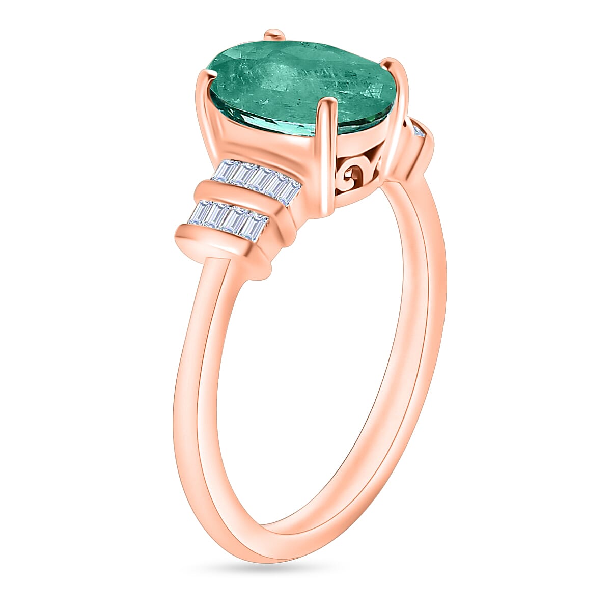 Luxoro Premium Kagem Zambian Emerald and G-H I1 Diamond 1.90 ctw Ring in 14K Rose Gold (Size 12.0) (Del. in 10-12 Days) image number 2