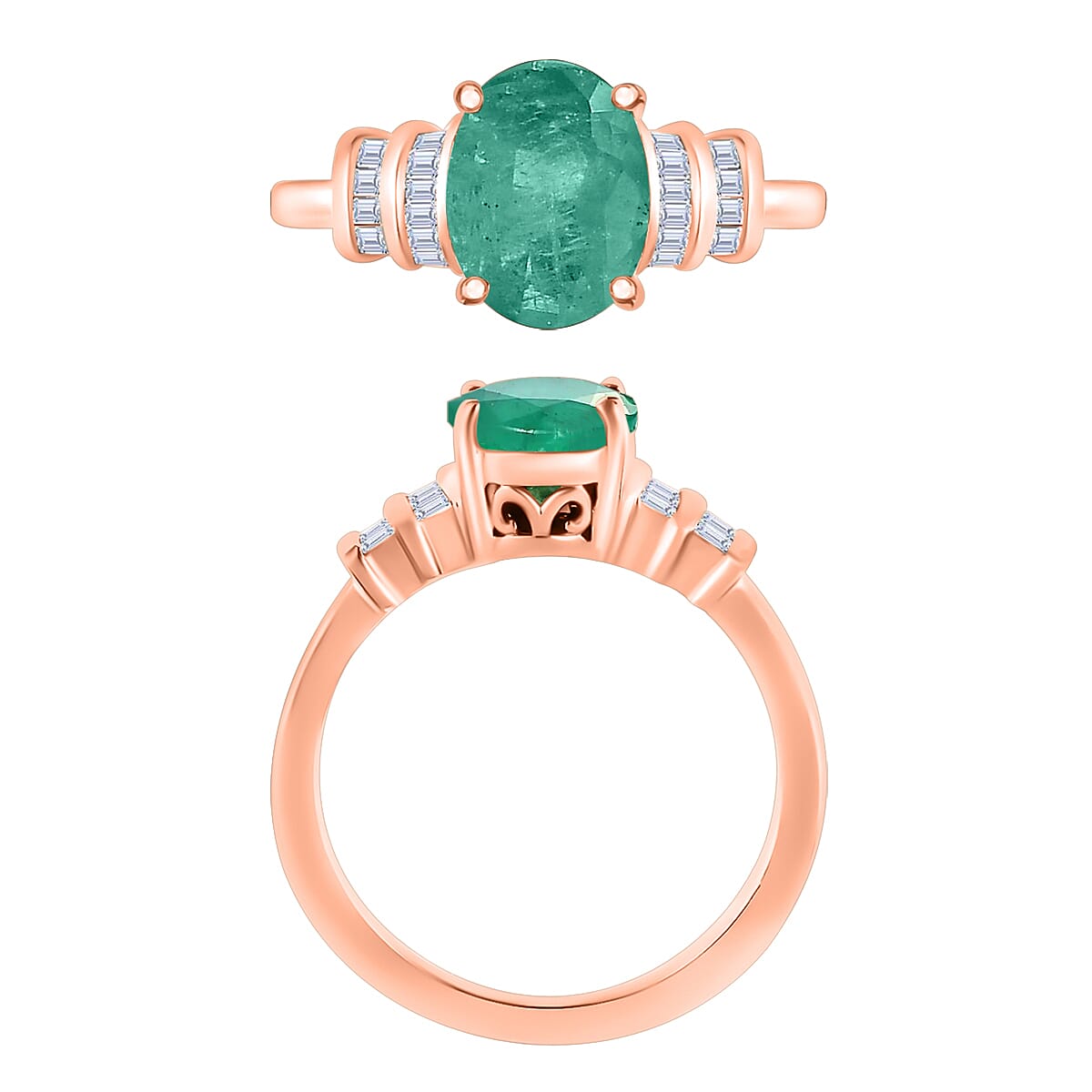 Luxoro Premium Kagem Zambian Emerald and G-H I1 Diamond 1.90 ctw Ring in 14K Rose Gold (Size 12.0) (Del. in 10-12 Days) image number 3