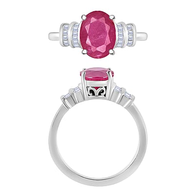 Luxoro Premium Mozambique Ruby and G-H I1 Diamond 2.70 ctw Ring in 14K White Gold (Size 10.0) 4 Grams