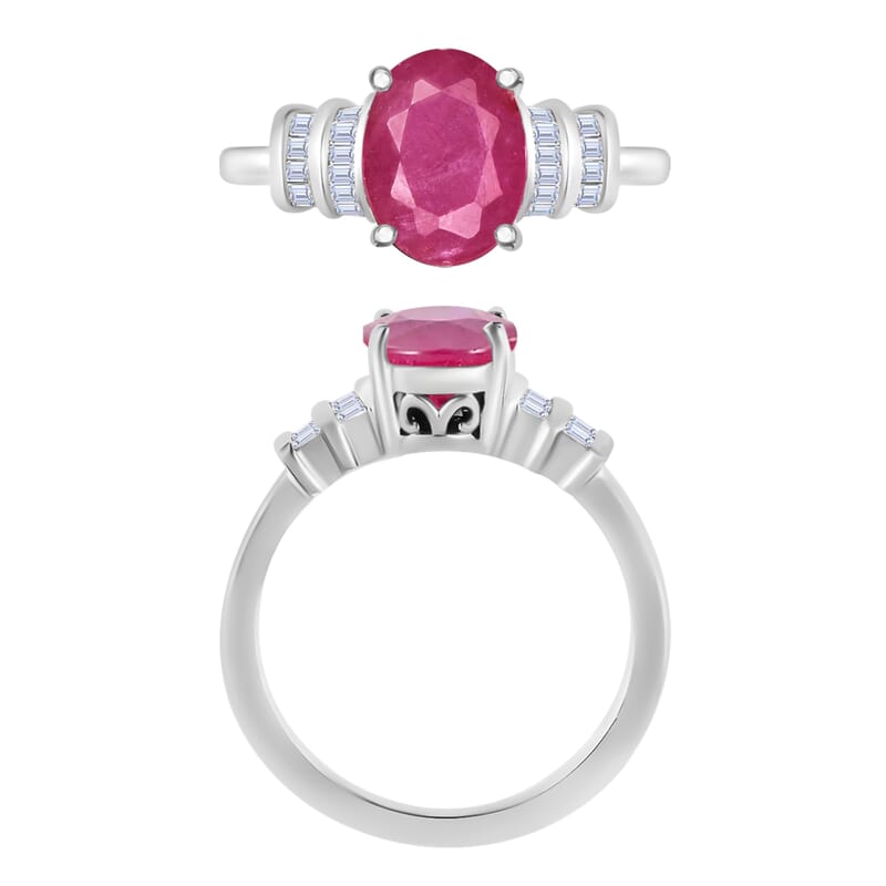 Luxoro Premium Mozambique Ruby and G-H I1 Diamond 2.70 ctw Ring in 14K White Gold (Size 10.0) 4 Grams