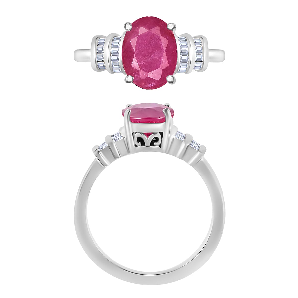 Luxoro Premium Mozambique Ruby and G-H I1 Diamond 2.70 ctw Ring in 14K White Gold (Size 5.0) (Del. in 10-12 Days) image number 3