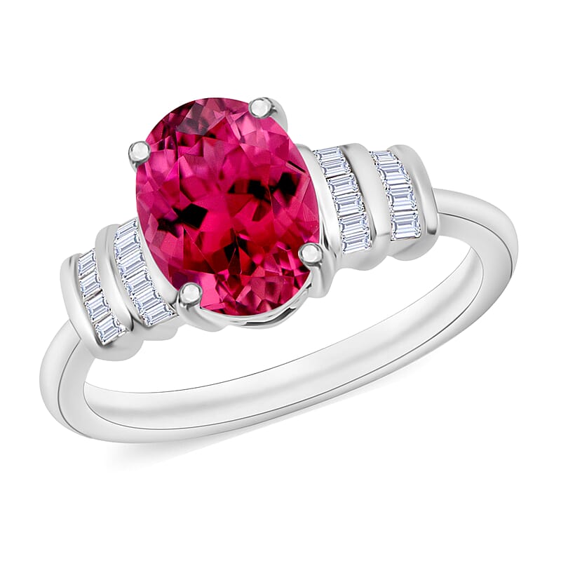 Luxoro Premium Ouro Fino Rubellite and G-H I1 Diamond 2.50 ctw Ring in 14K White Gold (Size 10.0) 4 Grams