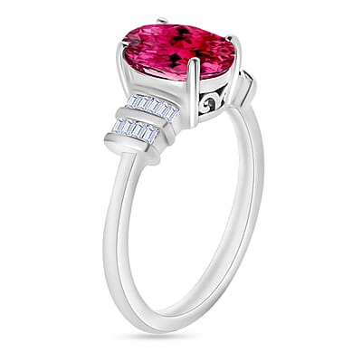 Luxoro Premium Ouro Fino Rubellite and G-H I1 Diamond 2.50 ctw Ring in 14K White Gold (Size 10.0) 4 Grams