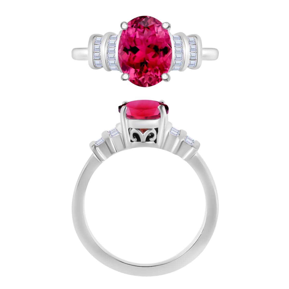 Luxoro Premium Ouro Fino Rubellite and G-H I1 Diamond 2.50 ctw Ring in 14K White Gold image number 3