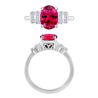 Luxoro Premium Ouro Fino Rubellite and G-H I1 Diamond 2.50 ctw Ring in 14K White Gold (Size 10.0) 4 Grams